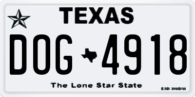 TX license plate DOG4918