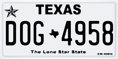 TX license plate DOG4958