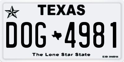 TX license plate DOG4981