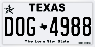 TX license plate DOG4988