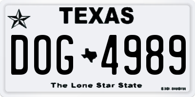 TX license plate DOG4989