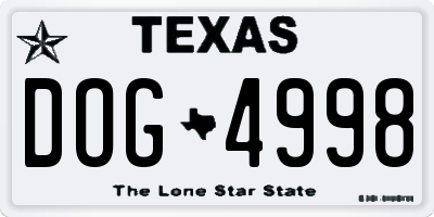 TX license plate DOG4998