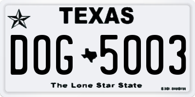 TX license plate DOG5003