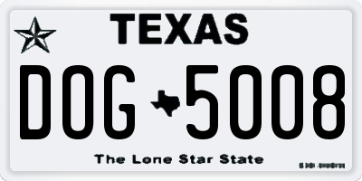 TX license plate DOG5008