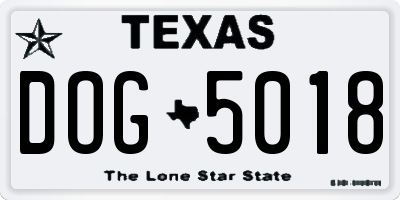TX license plate DOG5018
