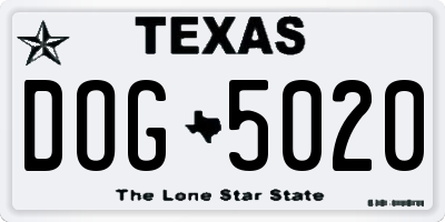 TX license plate DOG5020