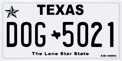 TX license plate DOG5021
