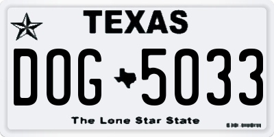 TX license plate DOG5033