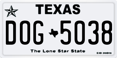 TX license plate DOG5038