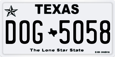 TX license plate DOG5058