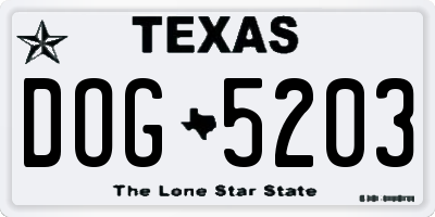TX license plate DOG5203