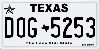 TX license plate DOG5253