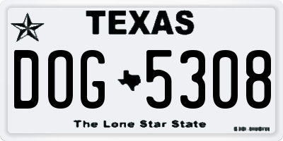 TX license plate DOG5308