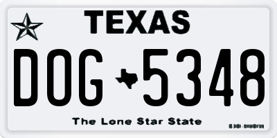 TX license plate DOG5348
