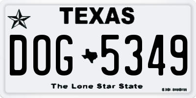 TX license plate DOG5349