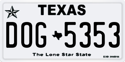 TX license plate DOG5353