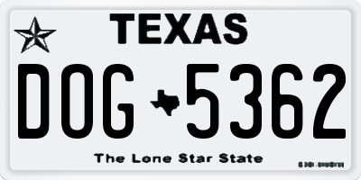 TX license plate DOG5362