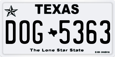 TX license plate DOG5363