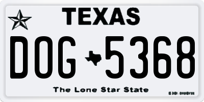 TX license plate DOG5368
