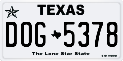 TX license plate DOG5378