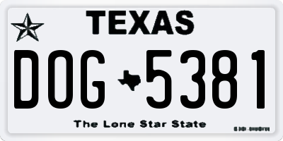TX license plate DOG5381