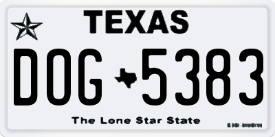 TX license plate DOG5383