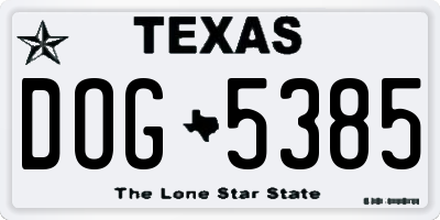 TX license plate DOG5385