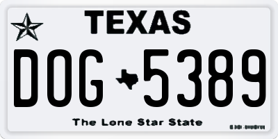 TX license plate DOG5389