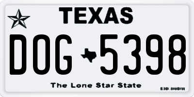 TX license plate DOG5398