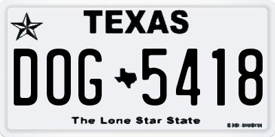 TX license plate DOG5418