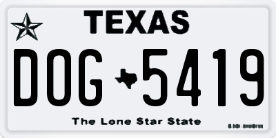 TX license plate DOG5419