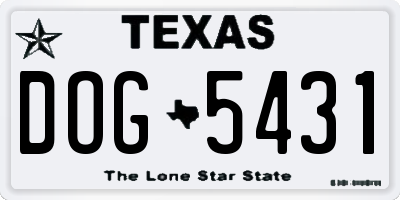 TX license plate DOG5431