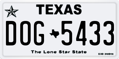 TX license plate DOG5433