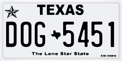 TX license plate DOG5451