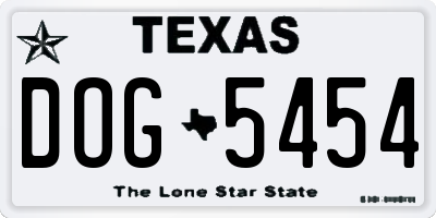 TX license plate DOG5454