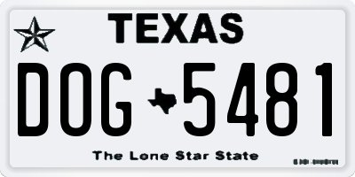 TX license plate DOG5481