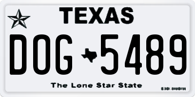 TX license plate DOG5489