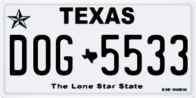TX license plate DOG5533