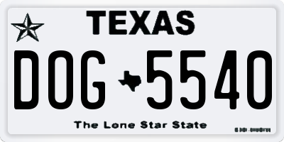 TX license plate DOG5540