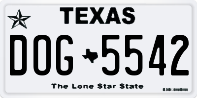 TX license plate DOG5542
