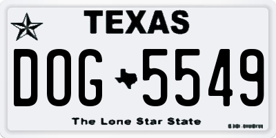 TX license plate DOG5549