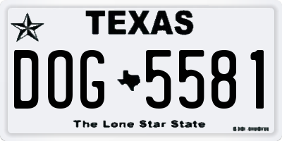 TX license plate DOG5581