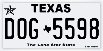 TX license plate DOG5598