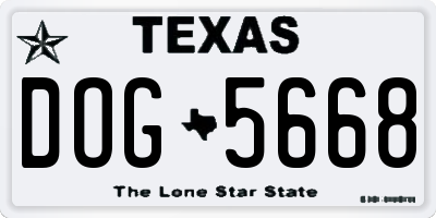 TX license plate DOG5668