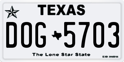 TX license plate DOG5703