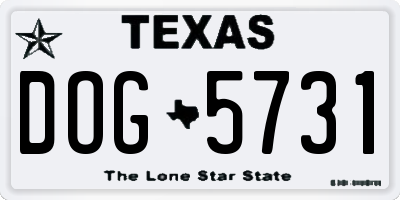 TX license plate DOG5731