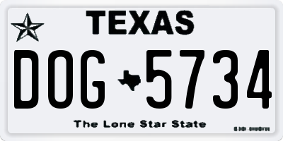 TX license plate DOG5734