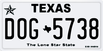 TX license plate DOG5738