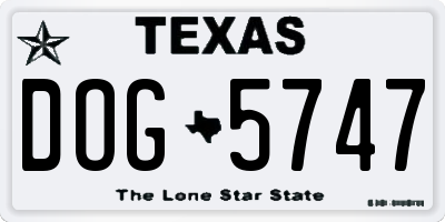 TX license plate DOG5747