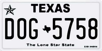 TX license plate DOG5758